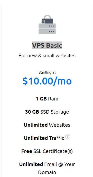 VPS basic plan details of Dreamhost hosting 