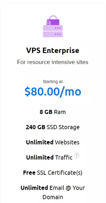 VPS Enterprise plan details of Dreamhost hosting 