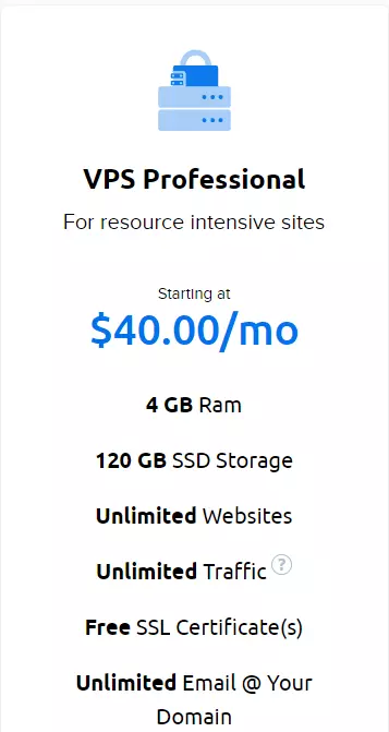 VPS Professional plan details of Dreamhost hosting 