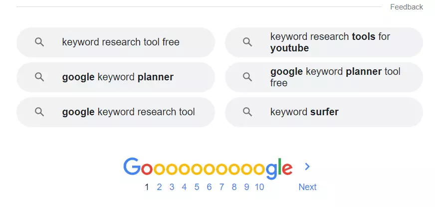Google results in the suggestion list blow